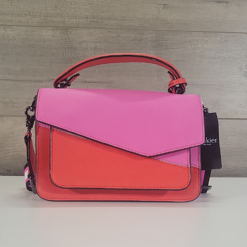 Botkier Colorblock Pink and Red Saffiano Leather Crossbody Shoulder Bag NWT 198